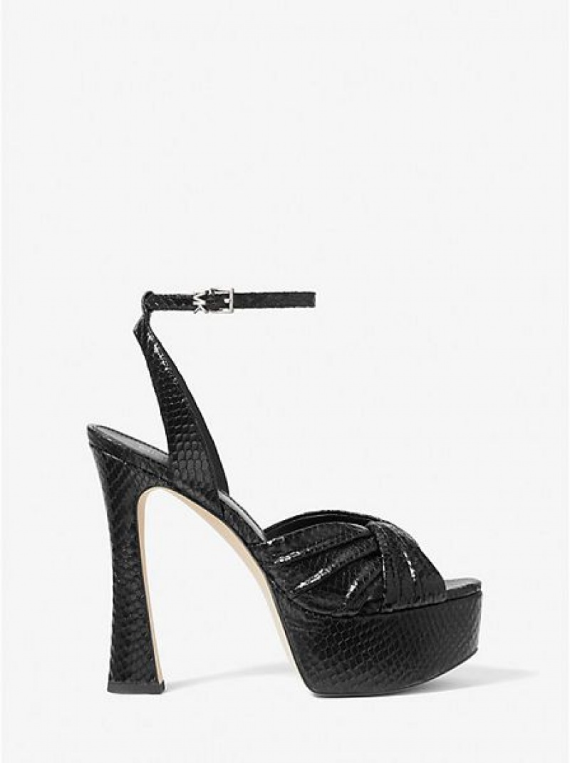 Sandalias Plataforma Michael Kors Selena Snake Embossed Cuero Mujer Negras | 80392BCSF