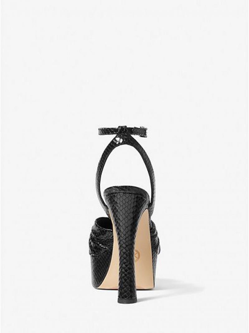 Sandalias Plataforma Michael Kors Selena Snake Embossed Cuero Mujer Negras | 80392BCSF