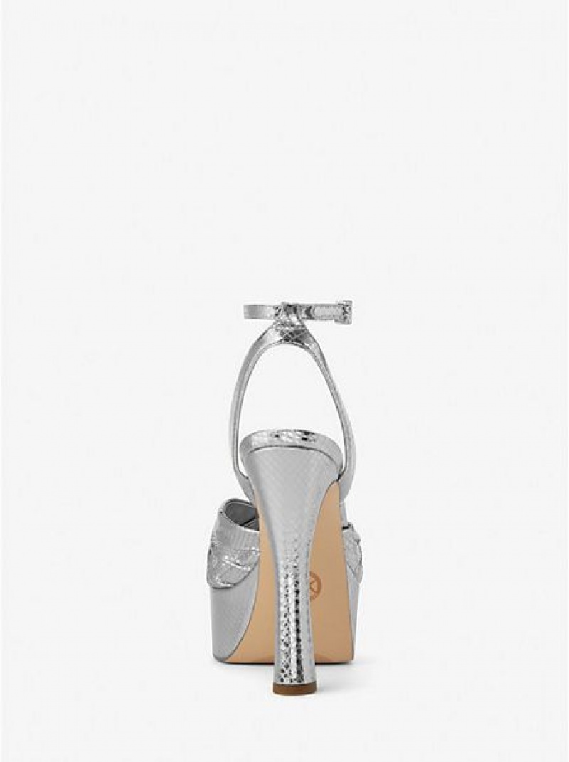 Sandalias Plataforma Michael Kors Selena Metallic Snake Embossed Cuero Mujer Plateadas | 81275OYQF