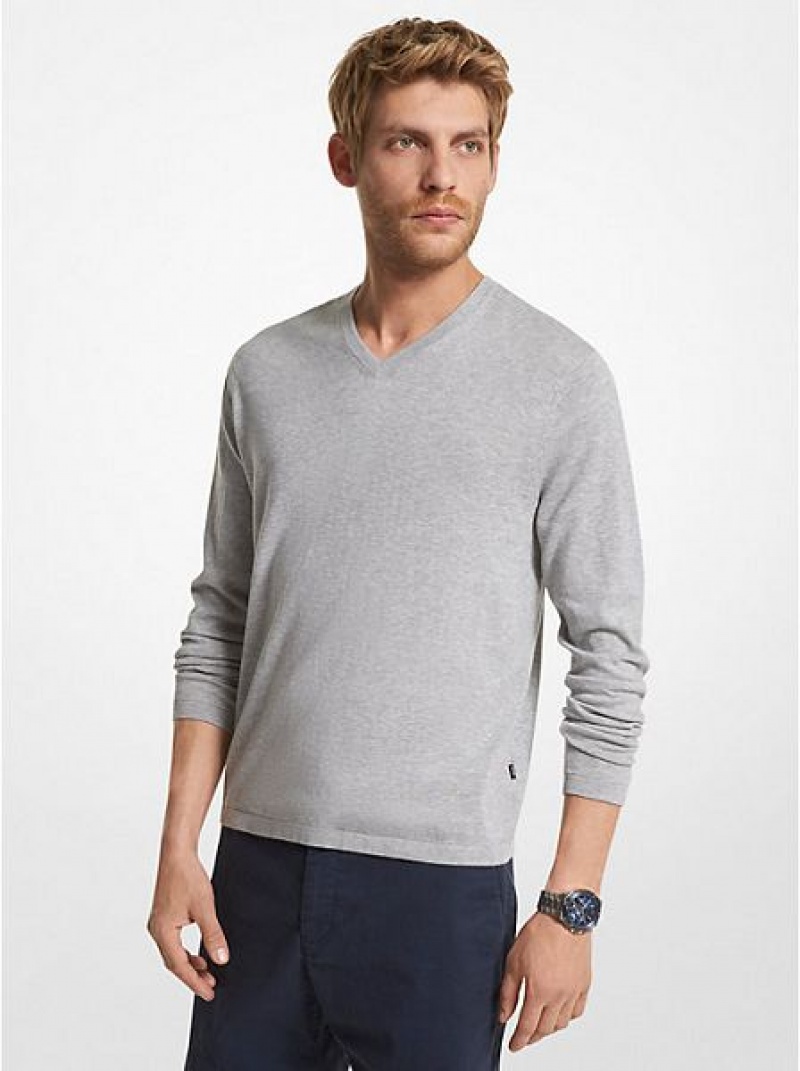 Suéteres Michael Kors Algodon Jersey V-neck Hombre Gris | 62819RFSD