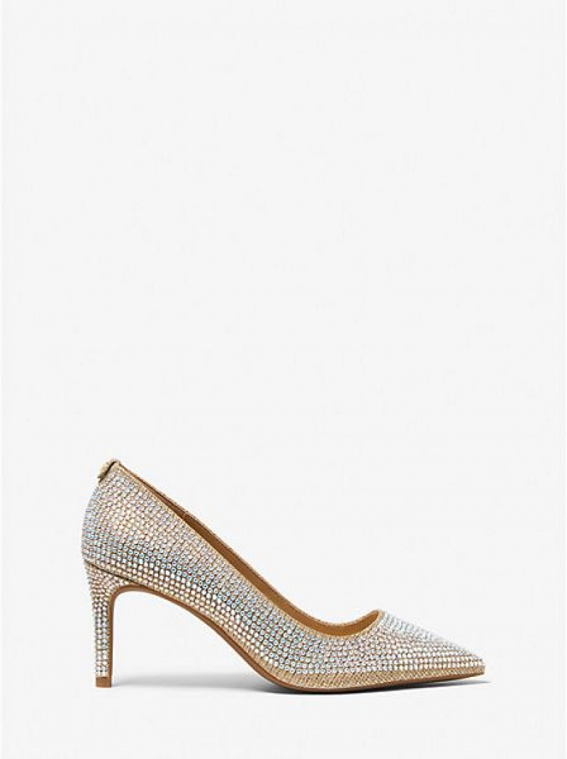 Tacones Michael Kors Alina Flex Crystal Embellished Glitter Chain-mesh Mujer Doradas | 54318KBOL