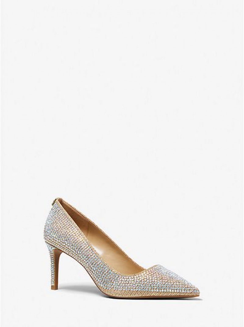 Tacones Michael Kors Alina Flex Crystal Embellished Glitter Chain-mesh Mujer Doradas | 54318KBOL