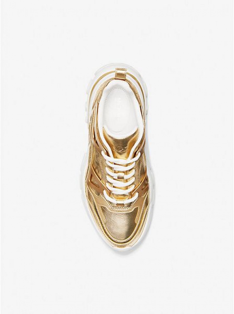 Tenis Michael Kors Nick Metallic Cuero Mujer Doradas | 10279MZTF