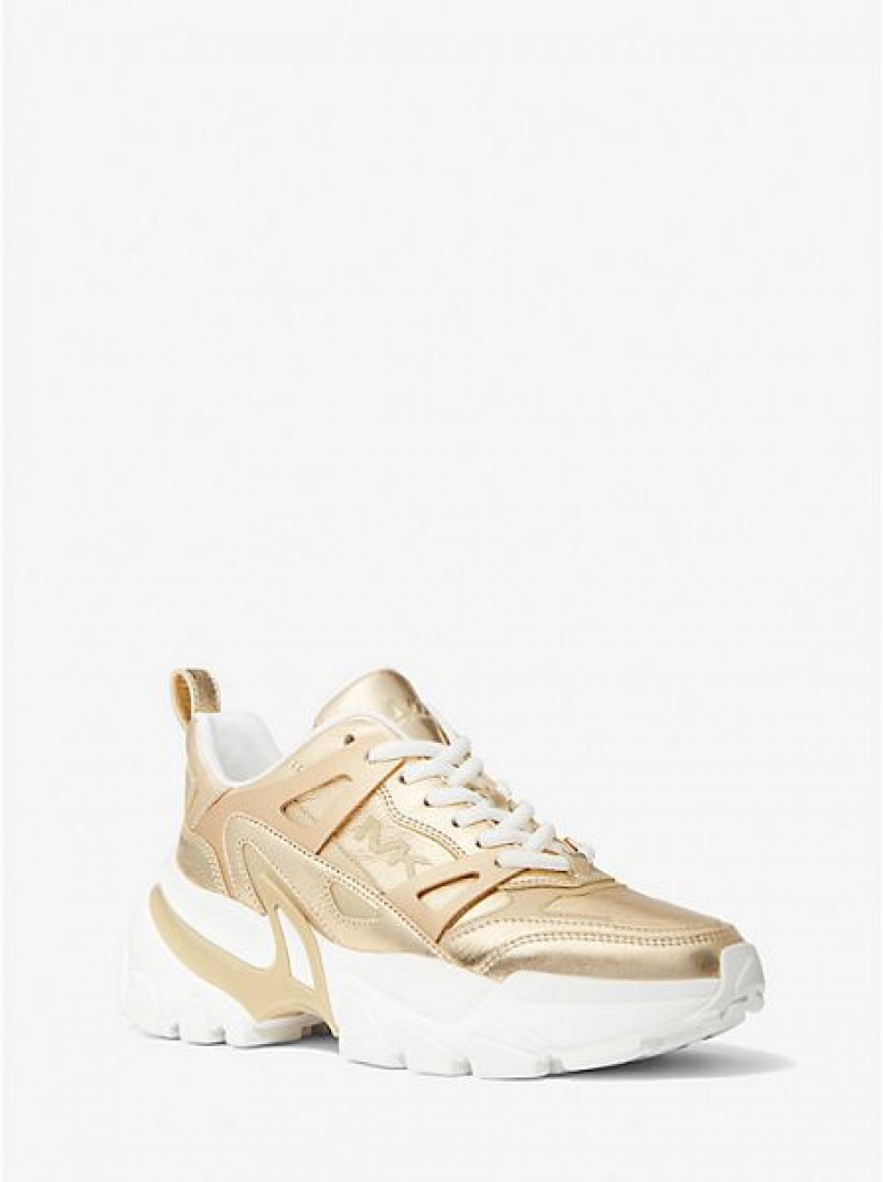 Tenis Michael Kors Nick Metallic Cuero Mujer Doradas | 10279MZTF