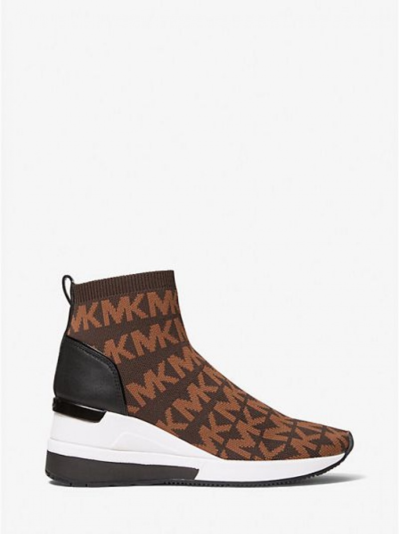 Tenis Michael Kors Skyler Logo Stretch Knit Sock Mujer Chocolate | 75813XGOB