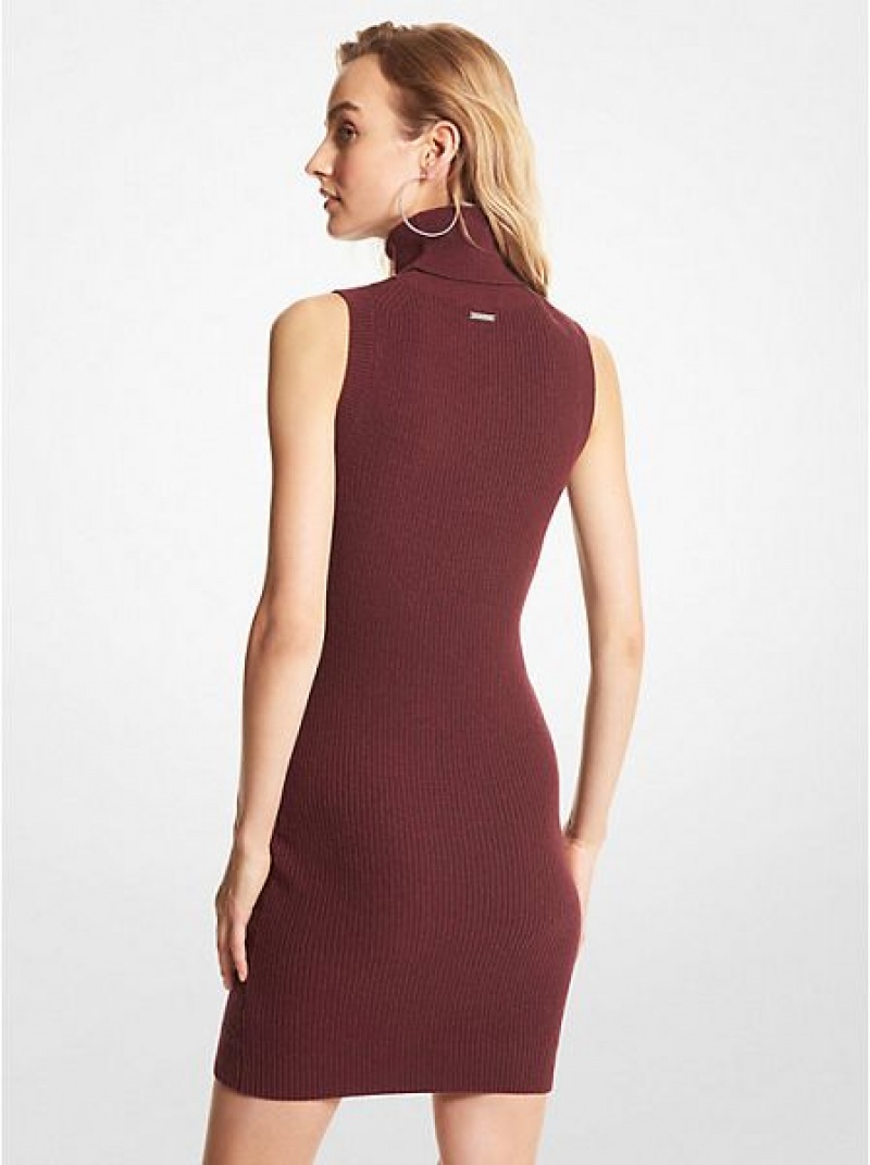 Vestido Michael Kors Acanalado Lana And Cashmere Blend Sin Manga Turtleneck Mujer Burdeos | 65409FSQV