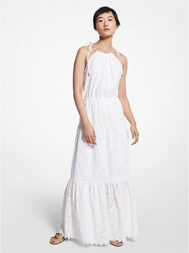 Vestido Michael Kors Eyelet Algodon Halter Mujer Blancas | 69145XLUW