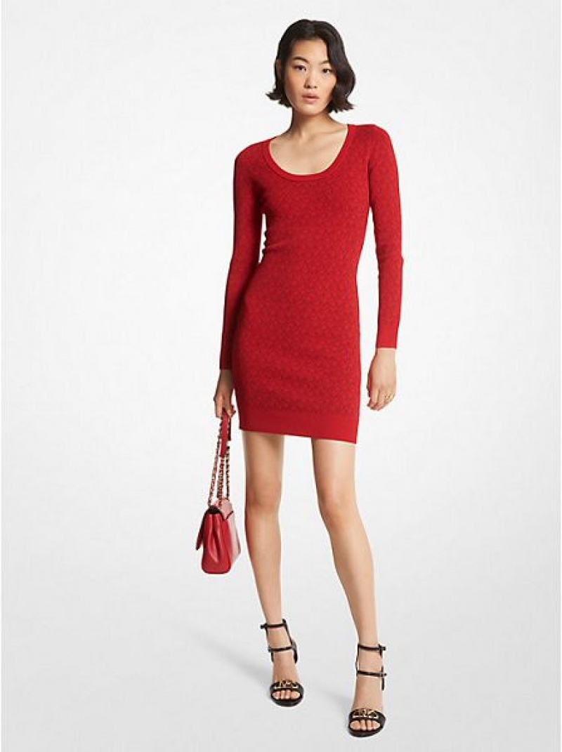 Vestido Michael Kors Logo Jacquard Sueter Mujer Rojas | 83061EYNW