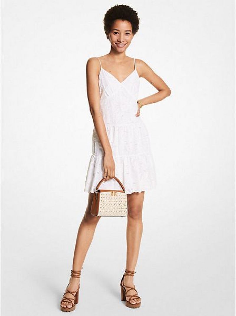 Vestido Michael Kors Palm Eyelet Algodon Slip Mujer Blancas | 20734UMRX