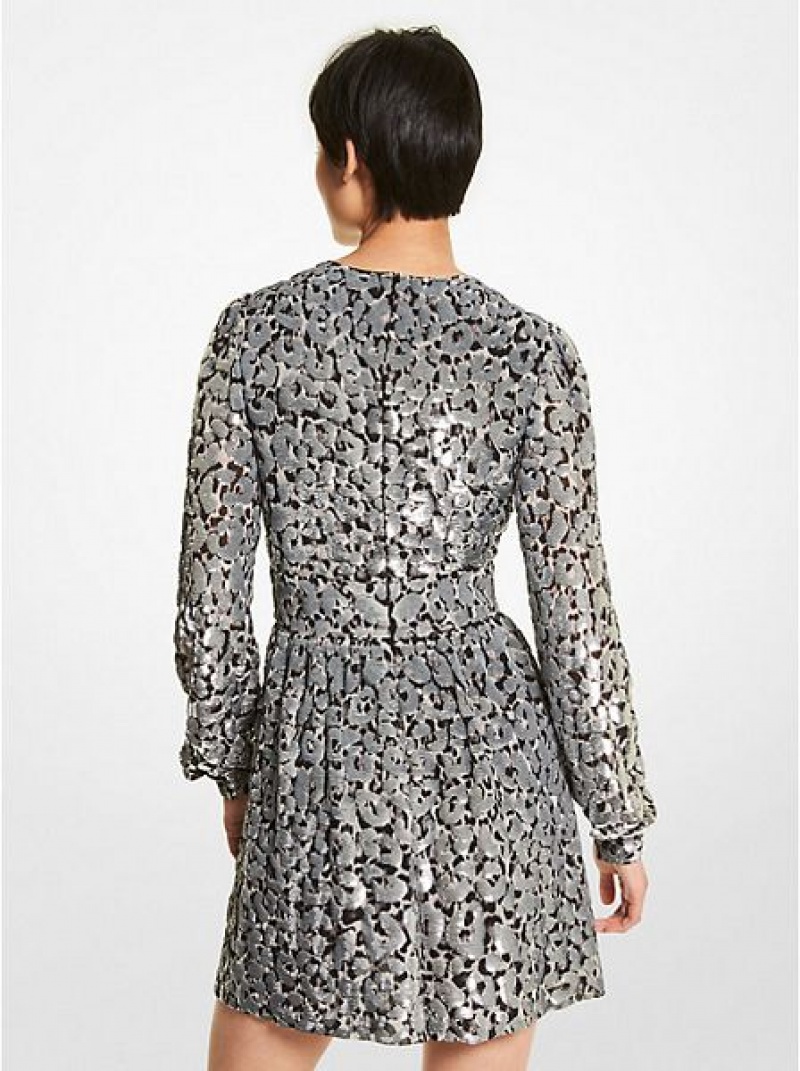 Vestido Michael Kors Sequined Leopard Print Georgette Mujer Gris | 25493MYOE