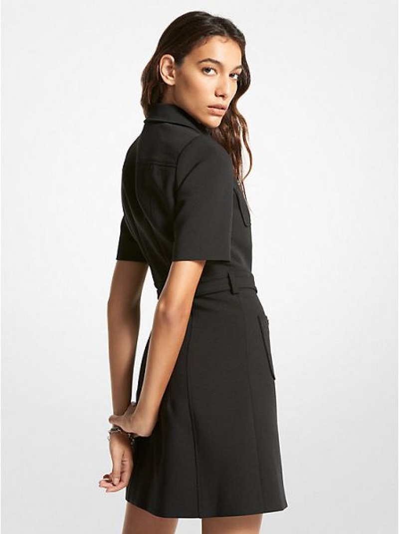 Vestido Michael Kors Stretch Crepe Belted Utility Mujer Negras | 41503FUCM